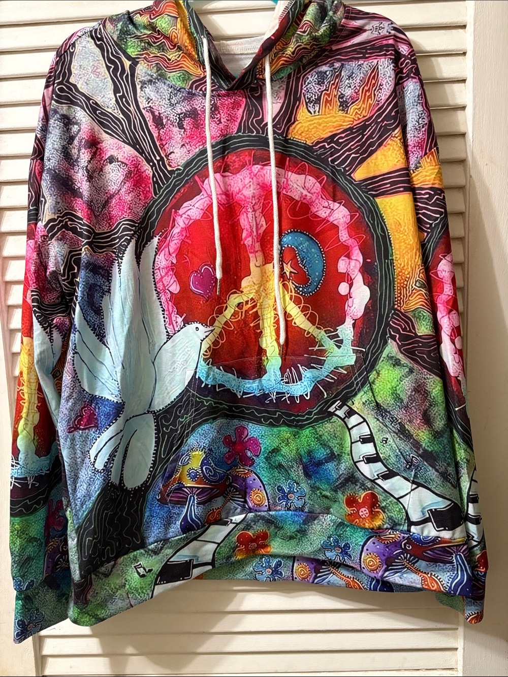 Source Unknown Multicolor Peace Sign Hoodie with Dove Graphic